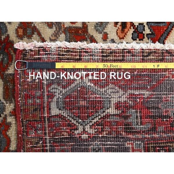 Shahbanu Rugs Pigment Red Soft Wool Hand Knotted Vintage Persian Heriz